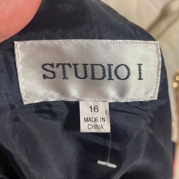 STUDIO 1 Vintage sheath sleeveless dress navy with red top striped lined size 16 - Picture 6 of 11
